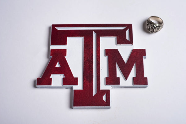 Chocolate Texas A&M Block ATM Logo in Maroon & White - Large